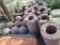 Seven Pillar and Sphere Cap Building Salvage Pieces, Pillars 26in x 14in - Balls 9in Tall