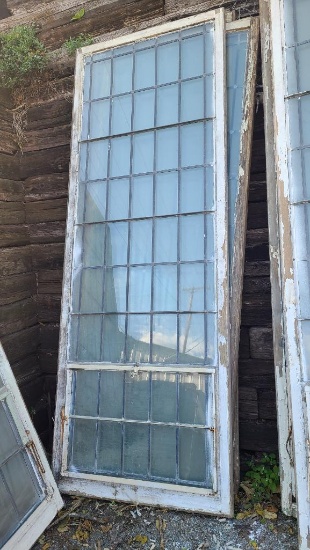 Three Reclaimed Leaded Glass Windows, 2 Piece, Bottom Opens, Frame 102in x 37in From St Agnes Church
