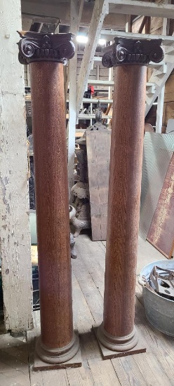 Two Early Wooden Posts or Columns w/ Caps - Very Nice