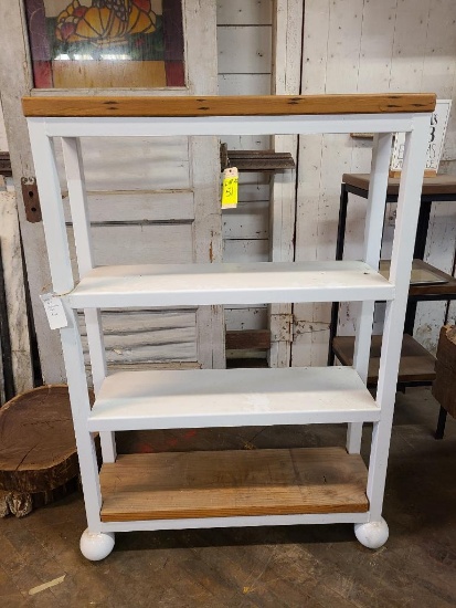 Reclaimed Shop Made Iron and Pine Shelf / Book Shelf, 34in x 10in x 50in High