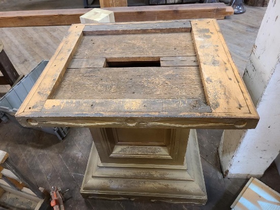 Architectural Salvage from St Agnes Church, Wood Base, Old Gold Paint - 26in x 23in x 27in H