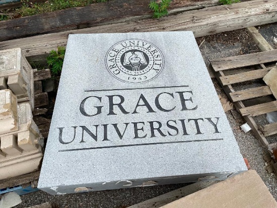 Concrete Embossed Grace University Monument Cornerstone