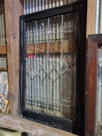Pair of Antique Leaded Glass Windows, 22in x 34in