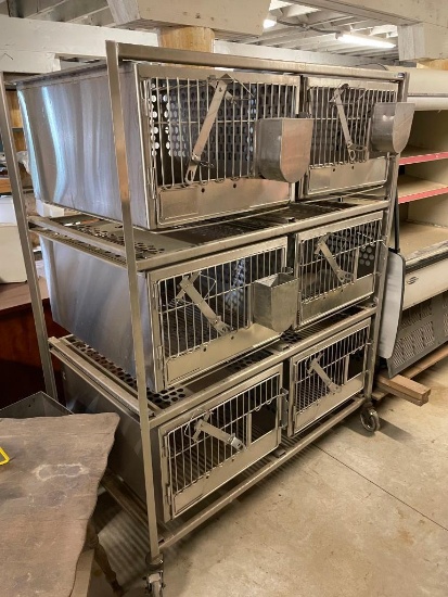 Stainless Steel Commercial Animal Kennel, Mobile w/ 6 Kennels