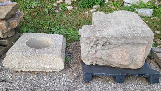 2 Pieces, Building Salvage, Concrete Decorative Cornerstone, Large Concrete Base