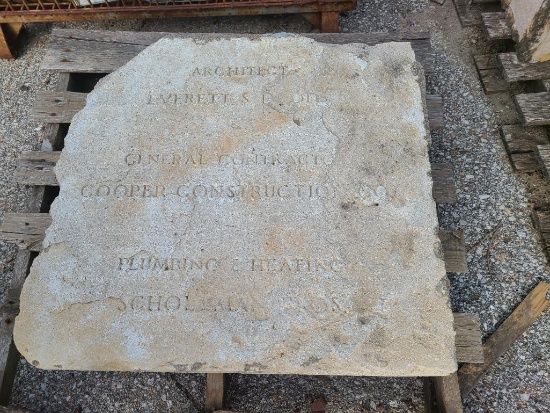 Etched Architectural Corner Stone, Architect Everett S. D. DD?Cooper Construction Co, Plumbing &