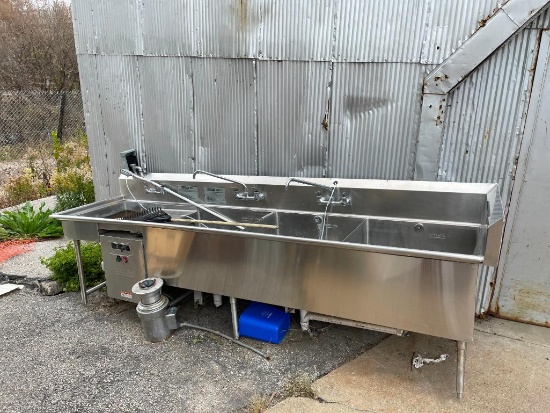 Stainless Steel NSF 3-Compartment Sink w/ Turbo Wash Hobart Washer & Disposal, Untested