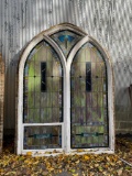 4-Panel Arched Tombstone Shape Stained Glass Church Windows - Large Approx. 84in Tall, 48in Wide