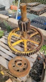 Large 36in Cast Iron Sprocket and Small Cast Iron Pulley