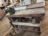 Early Wood Workbench w/ Vise, 48in x 24.5in x 35.5in H