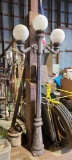 Pair of Cast Metal Street Lamps, 92in Tall, 3 Older Replacement Plastic Globes