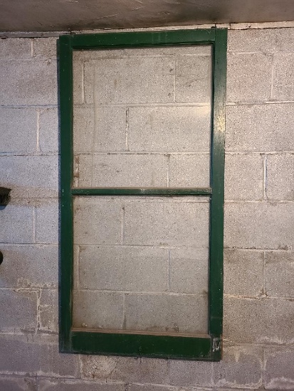 Antique Shabby Chic Window and Wood Frame, Green Paint, 54in x 28in