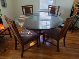 Contemporary Glass Top Round Dining Room Table w/ 4 Chairs, 54in Diameter Top