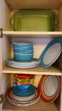 Bright Colored Plates, Bowls and Baking Dish