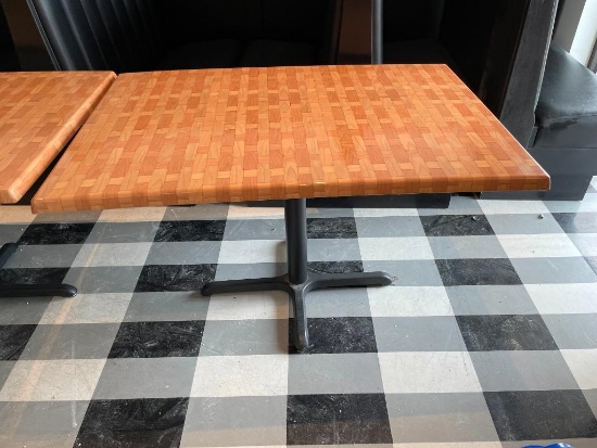 Restaurant Table, Rectangular Top, Single Pedestal, Parquet Pattern Top, 47in x 31in x 29in H