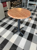 Restaurant Table, Round Top, Single Pedestal, Parquet Pattern Top, 23in x 29in H