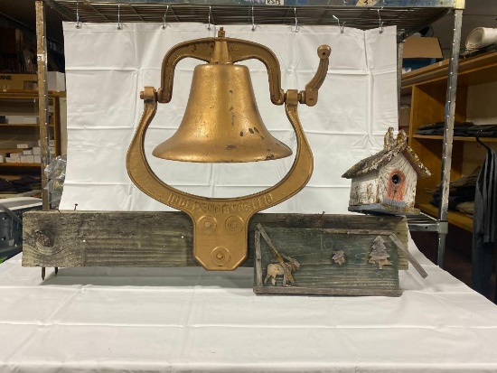 Independence 1776 Cast Iron Bell on Wood Bracket, Painted Gold