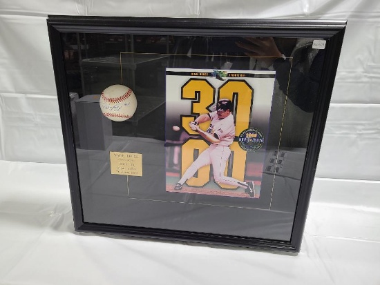 Framed Wade Boggs 3,000th Hit Photo w/ Signed Wade Boggs Baseball