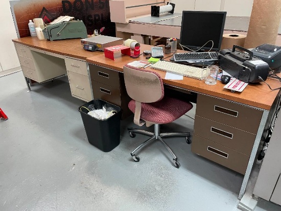 2 Metal Office Desks, HD Work Table, Office Chair