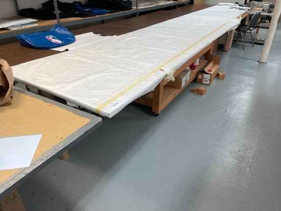 Two Work Tables, 1 Mobile, 1 Fixed, Fastened Together, 48in D, 30in H, 129in and 156in Long ea.