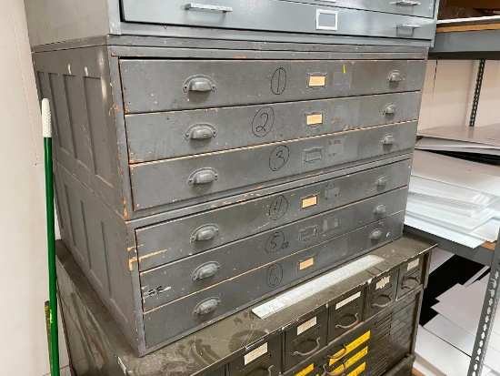 Two Wooden Flat File Cabinets, 45.5in W, 34.5in D, 29in & 15in H