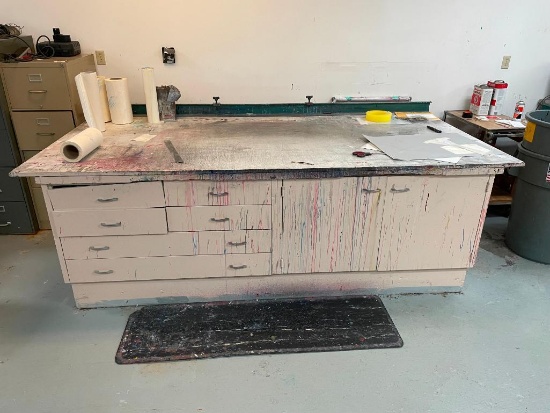 Large Work Table / Cabinet 18in x 60in x 36in w/ Several Drawers
