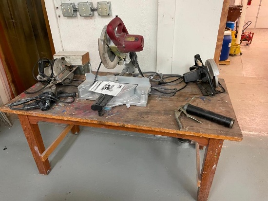 Tool Shop Sliding Miter Saw, 2 Skill Saws, 3/8 Drill, Table, Alum. Ladder