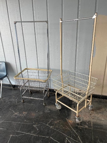 Two Rolling Laundry Baskets, Mobile, One Laundry Cart is Missing One Caster