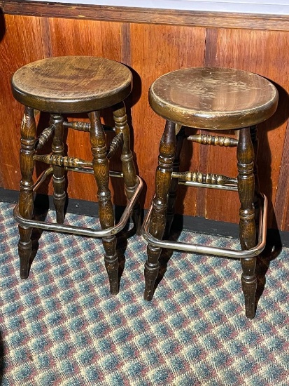 Two Brothers Lounge Wooden Bar Stools, 30in Tall, 15in Seat Diameter