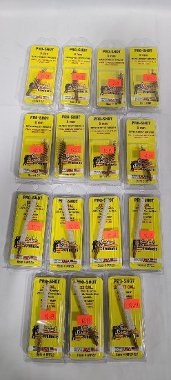 Lot of 15 Pro-Shot 9mm Benchrest Brushes, .24-27 Cal & .22 Cal Bore Mops