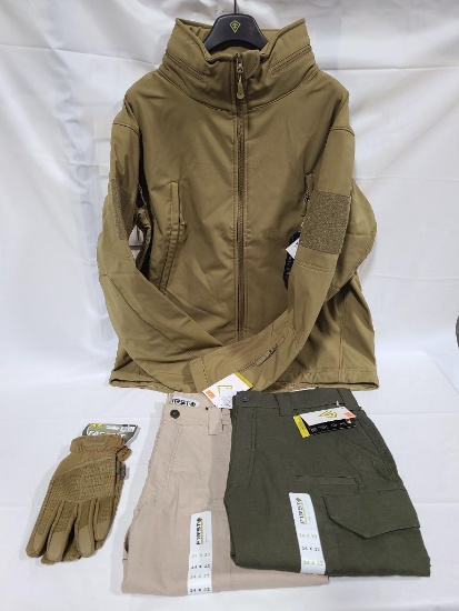 Lot of 4 Condor Summit Soft Shell Jacket Tan Size XL, Gloves & First Tactical Velocity Pants 34x32"