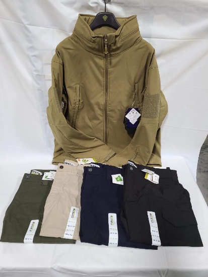 Lot of 5 Condor Summit Soft Shell Jacket Tan Size XL & First Tactical Velocity Pants 38x34"