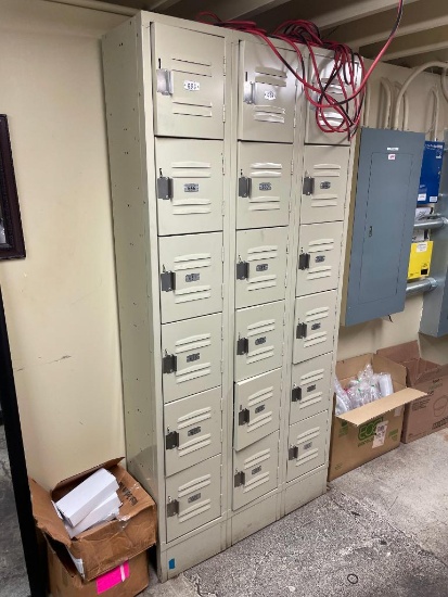 18 Compartment Metal Locker Unit, 18 Individual Lockers, ea. 12in x 12in x 12in