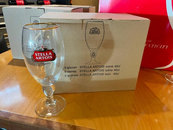 Six NOS Stella Artois Chalice Beer Glasses in Case