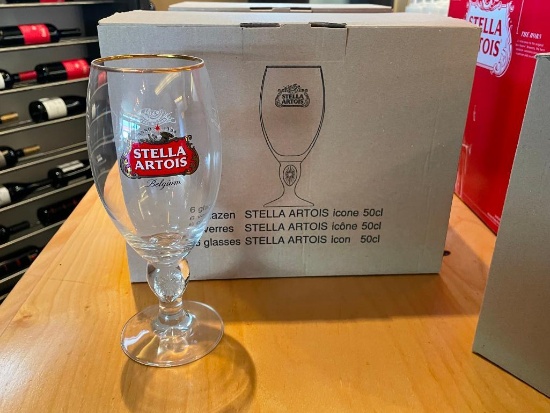 Six NOS Stella Artois Chalice Beer Glasses in Case