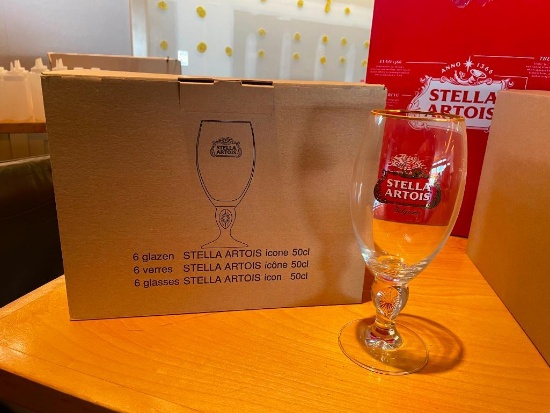 Six NOS Stella Artois Chalice Beer Glasses in Case