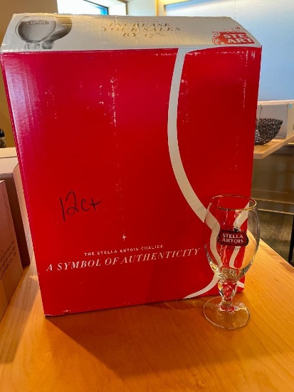 Six NOS Stella Artois Chalice Beer Glasses in Case