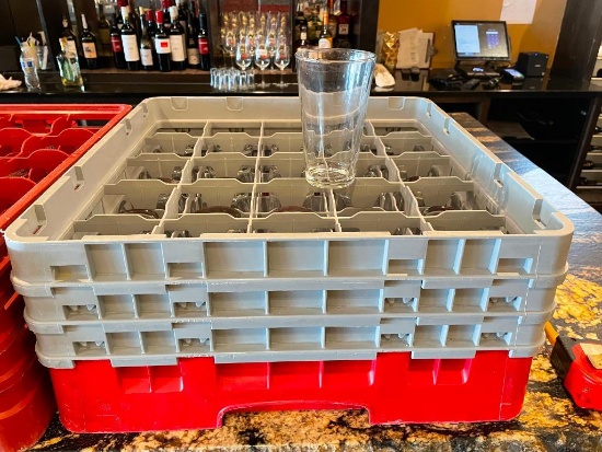 Rack of 25 Pint Beer Glasses, Clear Glass, No Logos