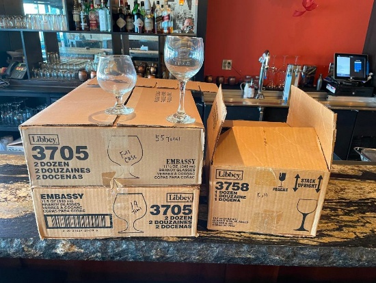 New Bar Glasses, 55, 11-1/2 oz Brandy Glasses, 12 10.5oz Wine Glasses