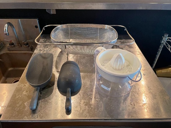 Two Ice Scoops, Juicer, Strainer