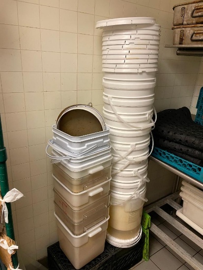 Stack of Buckets w/ Lids, Some Food Containers