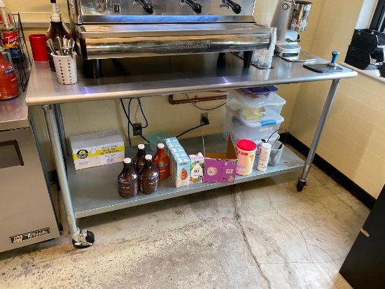 Eagle Mobile Stainless Steel Prep Table w/ Lower Shelf, Model: T3072B, 72in x 30in x 35in