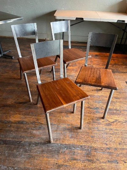 Four Hand Crafted Steel & Solid Wood Chairs, All Steel w/ Hardwood Seat Price Per Chair x 4