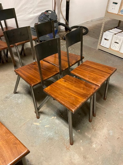 Four Hand Crafted Steel & Solid Wood Chairs, All Steel w/ Hardwood Seat Price Per Chair x 4