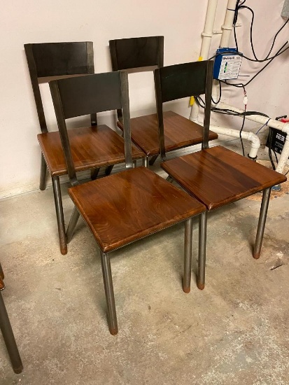 Four Hand Crafted Steel & Solid Wood Chairs, All Steel w/ Hardwood Seat Price Per Chair x 4