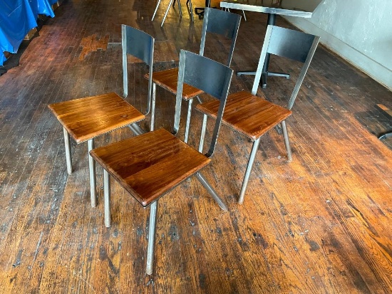 Four Hand Crafted Steel & Solid Wood Chairs, All Steel w/ Hardwood Seat Price Per Chair x 4