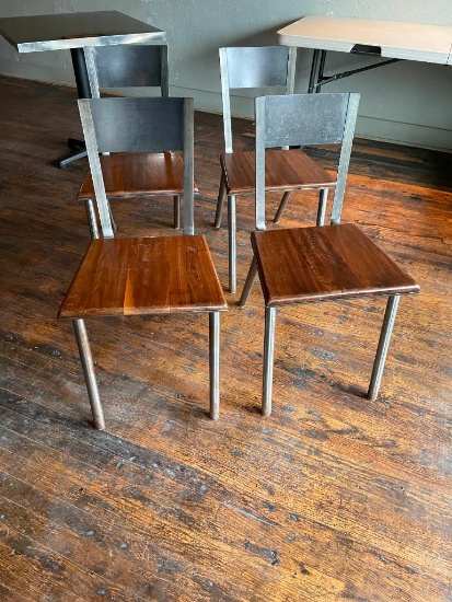 Four Hand Crafted Steel & Solid Wood Chairs, All Steel w/ Hardwood Seat Price Per Chair x 4