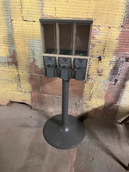 3-Bin Coin-Op Candy Machine on Pedestal, No Keys, HD Plastic Material