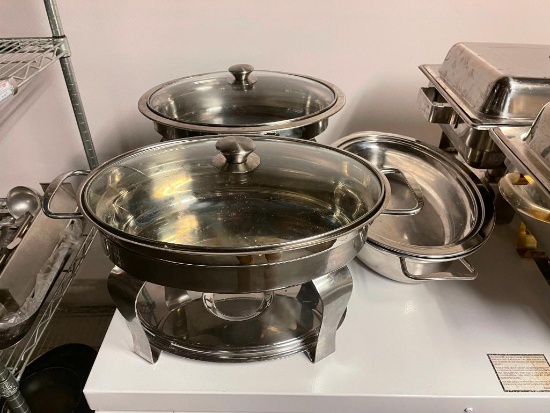 Two Round Chafing Pans, Complete w/ Extra Pans