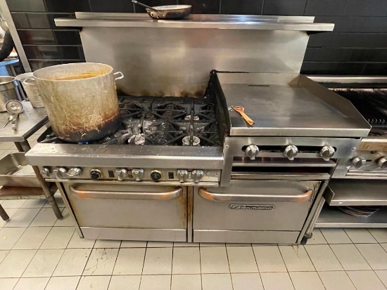 South Bend Gas Range, Oven, Flat Top Griddle Combo, Double Oven, Mobile Casters, 6 Burner Gas Range,